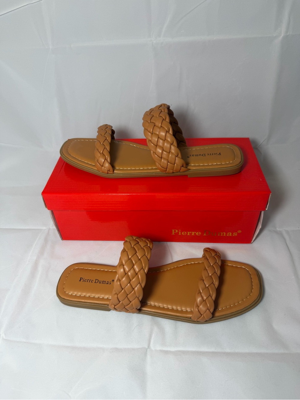 Pierre Dumas Braided Tan Slide Sandals - Double Strap